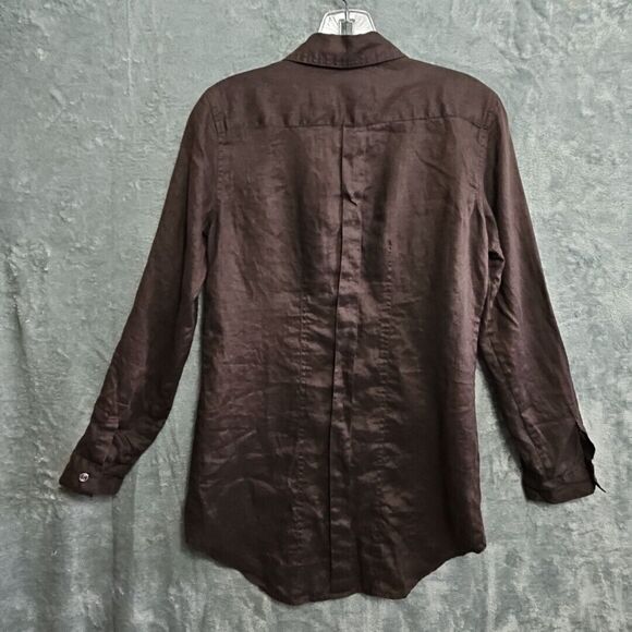 Chico's Sz O Small Linen Blouse tunic brown roll tab sleeve - Picture 8 of 11